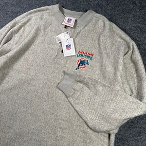 NFL Miami Dolphins Henley Sweatshirt Men L Gray Vintage Deadstock Kmart